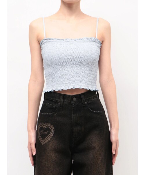 EMODA（エモダ）の「シャーリングクロップキャミソール（キャミソール・レディース・ホワイト/ブラック/ピンク/グリーン/ブルー/ライトミックス・F）」の3枚目の写真