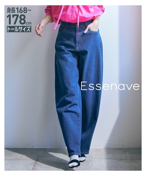 nissen（ニッセン）の「高身長　カーブデニムパンツ　丈長め・トールサイズ　Essenave（パンツ・レディース・ウオッシュドブルー/ネイビー/黒系/オフホワイト・64TT/67TT/70TT/73TT/76TT/80TT/84TT/88TT/96TT/104TT）」の3枚目の写真