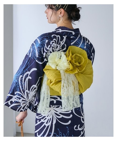 nissen（ニッセン）の「【浴衣】レースプチ兵児帯（和装小物・レディース・白/黄色・F）」の2枚目の写真