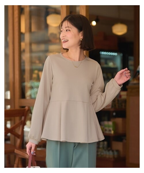 nissen（ニッセン）の「大きいサイズ ダンボールニットペプラムプルオーバー（Tシャツ/カットソー・レディース・黒/ピンクベージュ/ライトグレージュ・L/LL/3L/4L/5L/6L/8L/10L）」の12枚目の写真