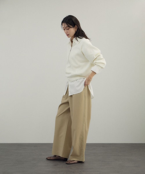 ADAM ET ROPE'（アダムエロペ）の「クレープスウェットライクポロプルオーバー（スウェット・レディース・チャコール/オフホワイト/グリーン系・F）」の13枚目の写真