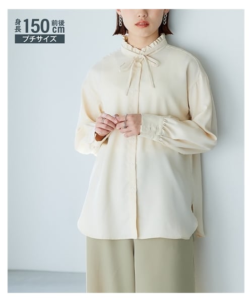 nissen（ニッセン）の「小さいサイズ　フリルハイネックブラウス　低身長さん・小柄女性（シャツ/ブラウス・レディース・ホワイト/ブルーグレー/ライトベージュ・PSS/PS/PM/PL）」の14枚目の写真