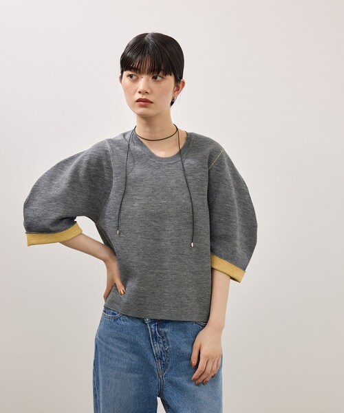 ADAM ET ROPE'(アダムエロペ)の「【サステナブル】ダブルフェイスニットトップス(ニット/セーター・レディース・ブラック/チャコール/レッド・F)」の16枚目の写真
