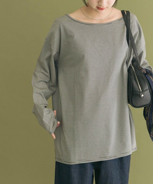 ITEMS URBANRESEARCH(アイテムズ アーバンリサーチ)の「シルケットロングスリーブTシャツ(Tシャツ/カットソー・レディース・WHT/BORDER/BLK・FREE)」の20枚目の写真