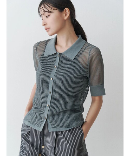 TONAL（トーナル）の「シアーリブポロニット（ニット/セーター・レディース・グレー/ブラック/グリーン・M）」の6枚目の写真