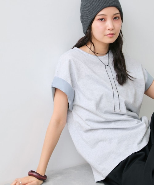 VIS(ビス)の「【WEB限定】天竺袖配色Tシャツ(Tシャツ/カットソー・レディース・ブラック/ライトグレー/オフホワイト・F)」の4枚目の写真