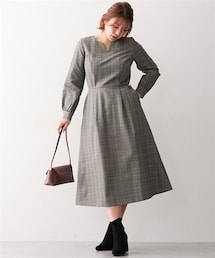 Nissen glamor | 【大きい胸専用】ストレッチスタイルアップチェックフレアワンピース(ワンピース)