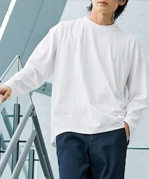 オーバーサイズきれいめ衿高長袖Tシャツ　ジャケットの下に着るTシャツ【大きいサイズ有】