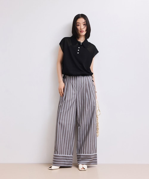 ADAM ET ROPE'(アダムエロペ)の「【WEB限定】ダブルカラーポロニットプルオーバー(ポロシャツ・レディース・ブラック/キナリ系/サックス・F)」の6枚目の写真