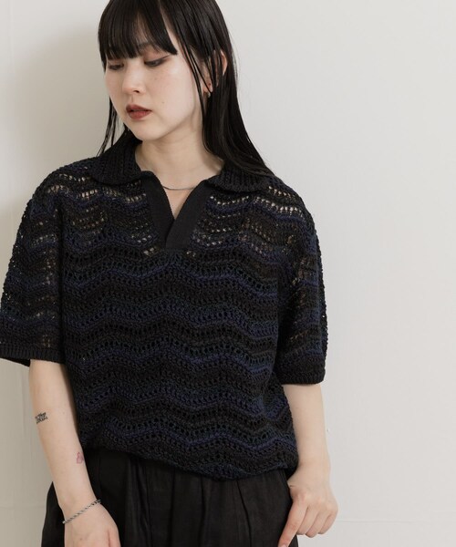 THE GOODLAND MARKET（ザグッドランドマーケット）の「米富繊維　ZIGZAG SUKASHI KNIT PULLOVER（ニット/セーター・レディース・64BLACK/02RED/40IVORY・FREE）」の5枚目の写真