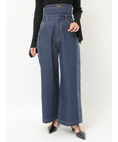 LAGUNAMOON（ラグナムーン）の「ハイウエストラインディティールデニムパンツ（デニムパンツ・レディース・アイボリー/ブラック/ブルー・S/M）」の5枚目の写真