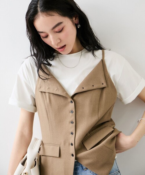 VIS(ビス)の「ボクシークロップド刺繍Tシャツ(Tシャツ/カットソー・レディース・チャコール/ホワイト/ブルー・F)」の13枚目の写真