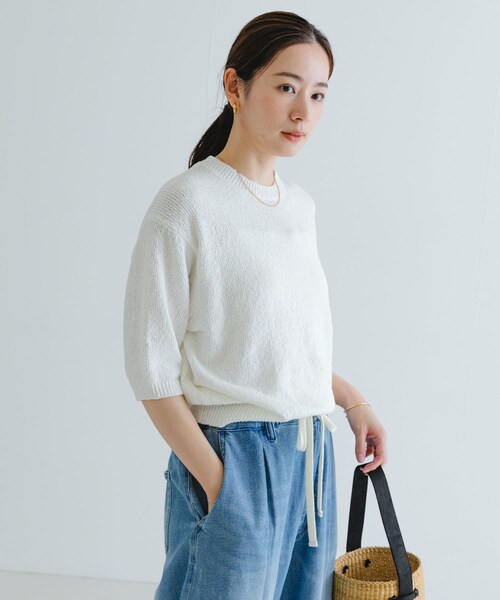 URBAN RESEARCH(アーバンリサーチ)の「ブークレハーフスリーブニット(ニット/セーター・レディース・NAVY/RED/OFF・FREE)」の4枚目の写真