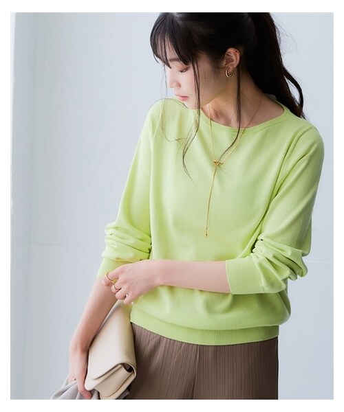 nissen（ニッセン）の「洗えるＵＶカット綿１００％ボートネックニット＜大きいサイズ有＞（ニット/セーター・レディース・黒/杢グレー/オフホワイト/グレージュ/アイスブルー杢/ライムイエロー/モーブグリーン/チャコールグレー杢/パープル/オーキッドピンク/ソフトライム・S/M/L/LL/3L/4L/5L/6L/8L/10L）」の12枚目の写真