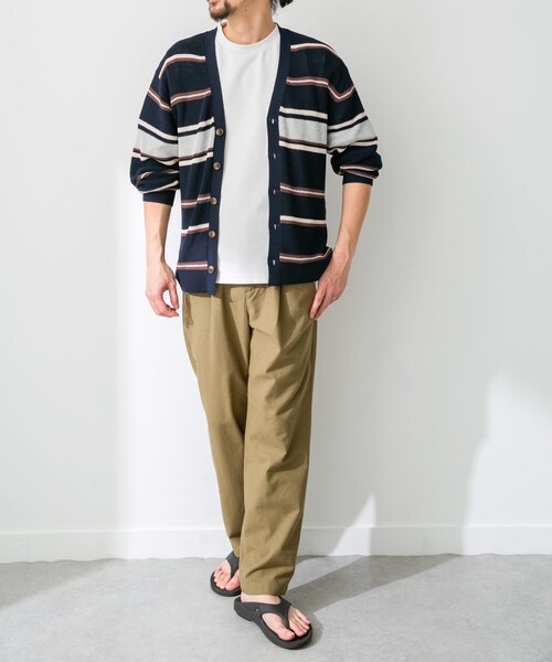 URBAN RESEARCH Sonny Label（アーバンリサーチサニーレーベル）の「マルチボーダーニットカーディガン（カーディガン/ボレロ・メンズ・ネイビー/オフ/イエロー・M/L）」の7枚目の写真