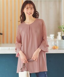 nissen | 大きいサイズ　7分袖レース使いカットソーチュニック(チュニック)