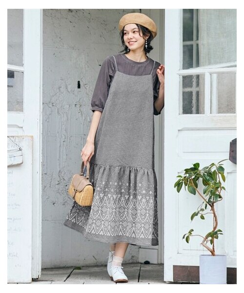 nissen（ニッセン）の「＜大きいサイズ＞裾プリントキャミソールワンピース（ワンピース・レディース・白黒ギンガムチェック/ネイビー系ギンガムチェック・L/LL/3L/4L/5L/6L/8L/10L）」の17枚目の写真