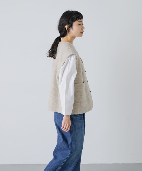 かぐれ（カグレ）の「ボイルドウールベスト（ベスト・レディース・IVORY/BLACK・Free）」の5枚目の写真