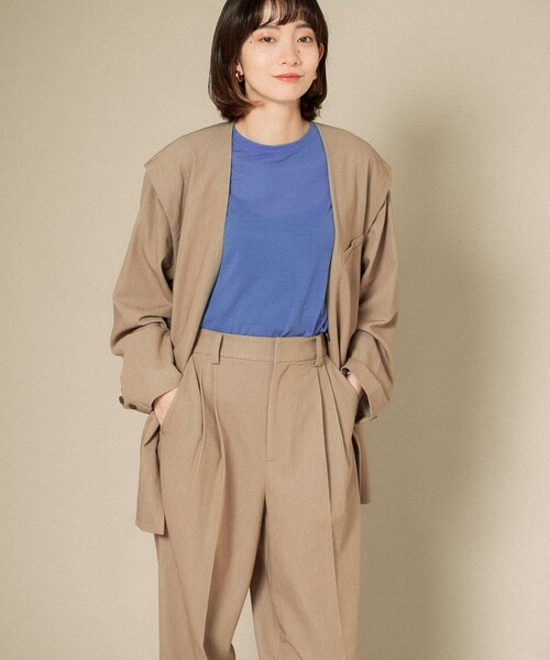 KBF（ケイビーエフ）の「2WAYノーカラージャケット（ノーカラージャケット・レディース・GRAY CHECK/BEIGE/BLUE・one）」の5枚目の写真