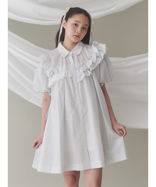 merry jenny（メリージェニー）の「stripe frillfrill ワンピース（シャツワンピース・レディース・オフホワイト/ピンク/ブルー・F）」の10枚目の写真