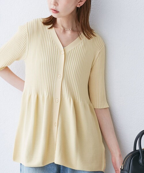 ROPE' PICNIC(ロペピクニック)の「5分袖ペプラムカーディガン(カーディガン/ボレロ・レディース・ブラック/キナリ/ブラウン/クリーム・38)」の5枚目の写真