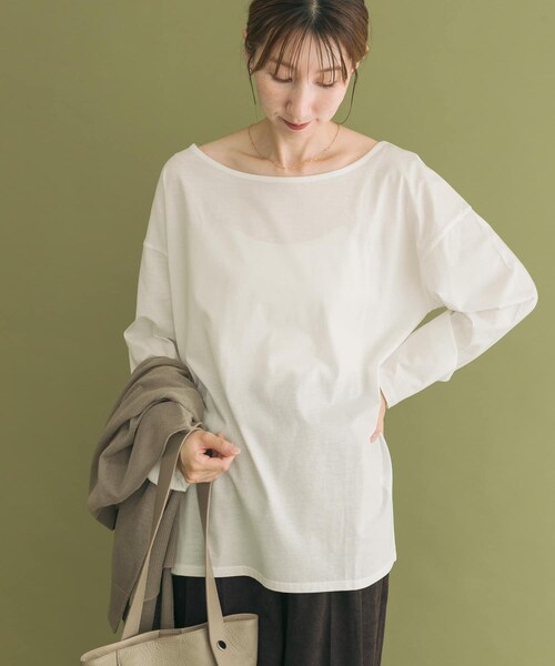 ITEMS URBANRESEARCH(アイテムズ アーバンリサーチ)の「シルケットロングスリーブTシャツ(Tシャツ/カットソー・レディース・WHT/BORDER/BLK・FREE)」の7枚目の写真