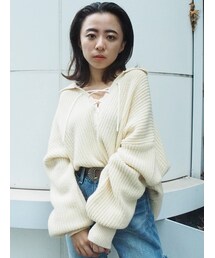 EVRIS | レースアップオープンカラーニット(ニット/セーター)