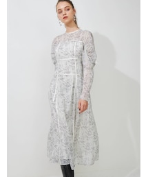 MERCURYDUO | ギャザースリーブパイピングフラワーワンピース(ワンピース)