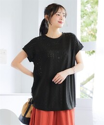 nissen | ＜大きいサイズ＞カットレースバックギャザートップス(Tシャツ/カットソー)