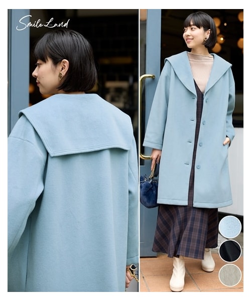 nissen（ニッセン）の「大きいサイズ 裏畔セーラーカラーハーフコート（ジャケット/アウター・レディース・黒/スモーキーブルー/アイボリー・L/LL/3L/4L/5L/6L/8L/10L）」の3枚目の写真