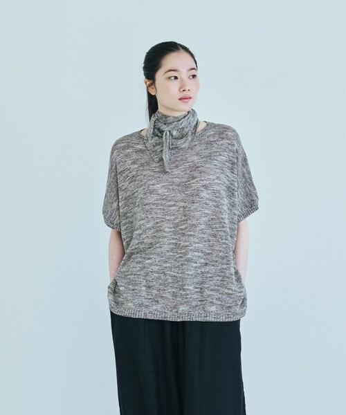 かぐれ（カグレ）の「リネンコットンスカーフニット（ニット/セーター・レディース・BLK MIX/YEL MIX・Free）」の8枚目の写真