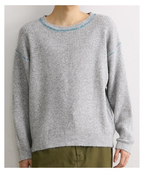 nissen（ニッセン）の「ポイントステッチクルーネックセーター（ニット/セーター・メンズ・ネイビー×イエロー/グレー×ブルー・M/L/LL/3L/4L/5L/6L/8L/10L）」の2枚目の写真