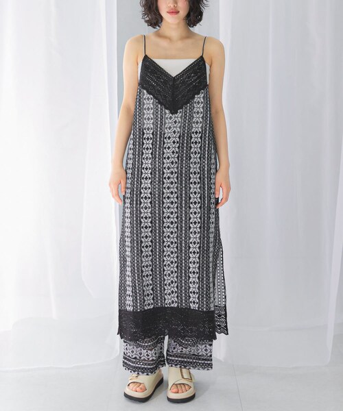 sara mallika COTTON BORDER LACE CAMI DRESS