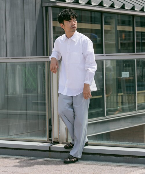 URBAN RESEARCH ROSSO（アーバンリサーチロッソ）の「『WEB限定』『XLサイズあり』リラックスコットンリネンレギュラーカラー長袖シャツ（シャツ/ブラウス・メンズ・BLU STRIPE/WHITE/NAVY/BEIGE/BLUE/BEG STRIPE・S/M/L/XL）」の12枚目の写真