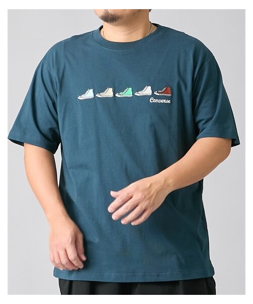 nissen（ニッセン）の「綿100％シューズ刺繍半袖Tシャツ　CONVERSE（コンバース）【大きいサイズ】（Tシャツ/カットソー・メンズ・49ブラック/61ダークブルーグリーン・3L/4L/5L）」の2枚目の写真