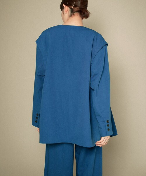 KBF（ケイビーエフ）の「2WAYノーカラージャケット（ノーカラージャケット・レディース・GRAY CHECK/BEIGE/BLUE・one）」の17枚目の写真