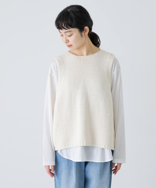 かぐれ（カグレ）の「コットンローゲージニットベスト（ベスト・レディース・IVORY・Free）」の10枚目の写真