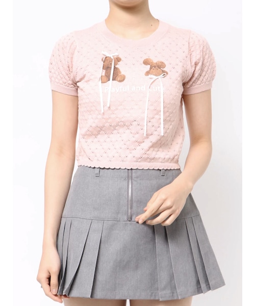 CALNAMUR（カルナムール）の「BEAR PRINT RIBBON KNIT /ベアプリントリボンニット（ニット/セーター・レディース・ホワイト/ピンク/アイスブルー・F）」の11枚目の写真