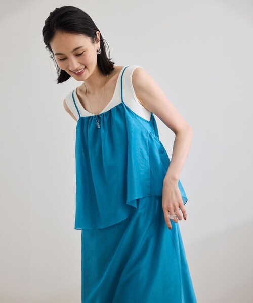 ROPE'(ロペ)の「コットンシルクワンピース/洗える(ワンピース・レディース・ブラック/ターコイズ・F)」の4枚目の写真