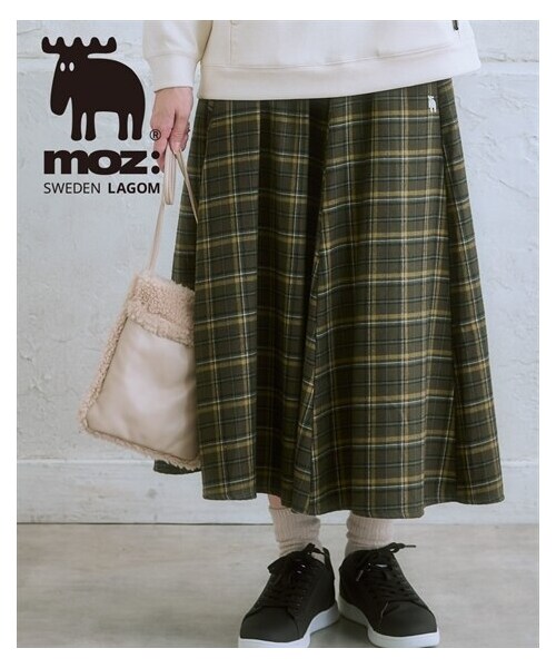 nissen（ニッセン）の「moz(モズ)ネルチェックフレアスカート＜大きいサイズ有＞（スカート・レディース・グリーン系チェック/ブラック系チェック・S/M/L/LL/3L/4L/5L/6L）」の2枚目の写真