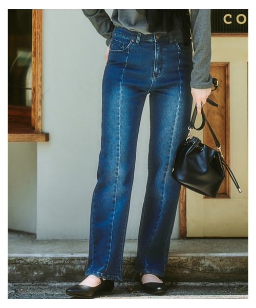 nissen（ニッセン）の「ストレッチ裏起毛センタープレスストレートデニムパンツ（パンツ・レディース・ブルー系/ネイビー系/黒系・S/M/L/LL/3L/4L/5L/6L）」の10枚目の写真
