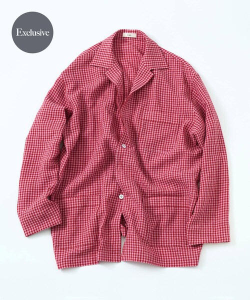 URBAN RESEARCH（アーバンリサーチ）の「『別注』Cale×URBAN RESEARCH　ギンガムチェックカバーオール（シャツ/ブラウス・メンズ・PINK×RED・3/4）」の2枚目の写真