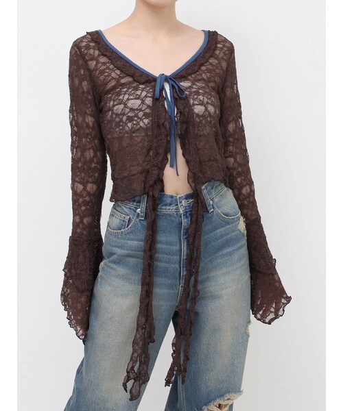 EVRIS（エヴリス）の「レースグランジデザイントップス（シャツ/ブラウス・レディース・アイボリー/ブラック/ブラウン・F）」の15枚目の写真