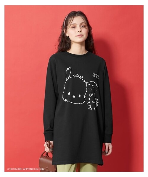 nissen（ニッセン）の「大きいサイズ色々選べるチュニックトレーナー／サンリオキャラクター（チュニック・レディース・ペールピンク(リトルツインスターズ)/カーキ(キャラクターズ)/黒(ポチャッコ)/ネイビー(ハローキティ)/ベージュ(ポムポムプリン)・L/LL/3L/4L/5L/6L/8L/10L）」の3枚目の写真