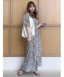 dazzlin | スリーブギャザーバイカラーフラワーワンピース(ワンピース)