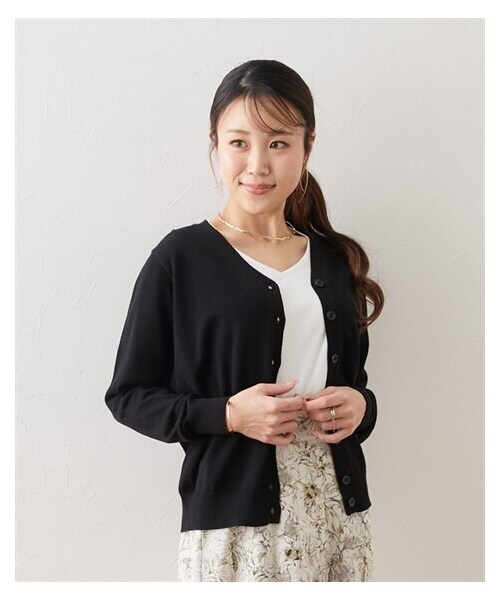 nissen（ニッセン）の「【大きい胸専用】洗えるUVカット綿100％長袖カーディガン（カーディガン/ボレロ・レディース・マリンブルー/ブラック・FM/FL/FLL/F3L）」の4枚目の写真
