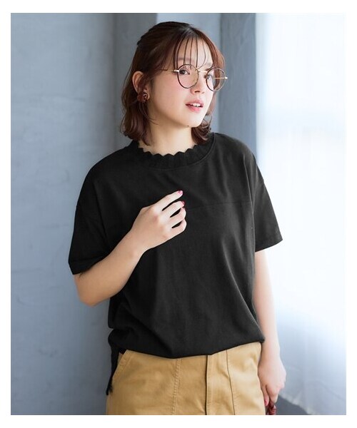 nissen（ニッセン）の「＜大きいサイズ＞かぎ針ネック綿混半袖ソフトカットソープルオーバー（Tシャツ/カットソー・レディース・クラウドブルー/オフホワイト/クラウドピンク/黒/カーキ・L/LL/3L/4L/5L/6L/8L/10L）」の13枚目の写真