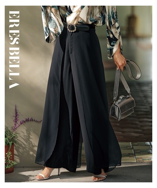 nissen（ニッセン）の「シフォン重ねワイドパンツ【ERES BELLA】（パンツ・レディース・黒・M/L/LL/3L）」の2枚目の写真
