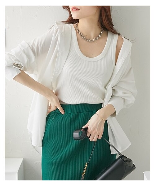 nissen（ニッセン）の「オーバーサイズシャツ（シャツ/ブラウス・レディース・オフホワイト/ネイビー系ストライプ/サックス・S/M/L/LL）」の5枚目の写真