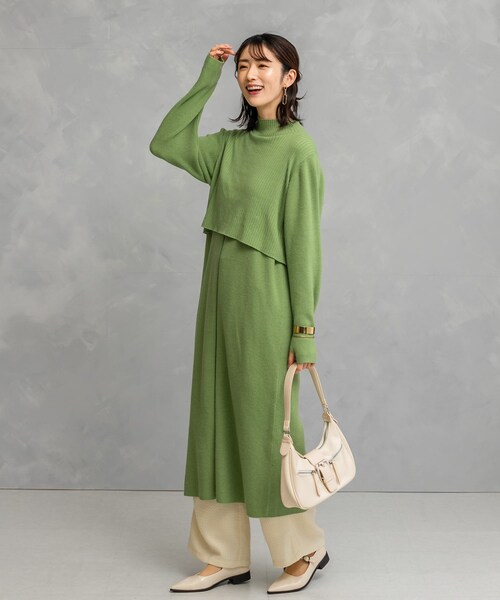 URBAN RESEARCH ROSSO（アーバンリサーチロッソ）の「静電防止レイヤードライクニットワンピース（ワンピース・レディース・TERRACOTTA/NAVY/GREEN・FREE）」の5枚目の写真